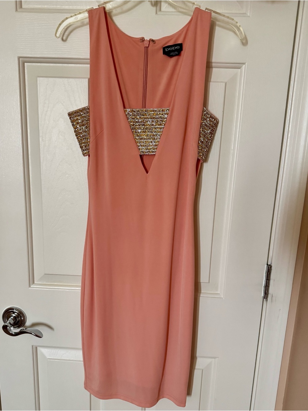 Bebe Coral Mini Dress with Gold Beaded Accent